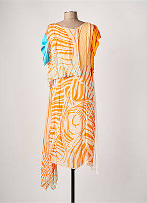 Robe mi-longue coupe fluide manches courtes orange ELISA CAVALETTI femme
