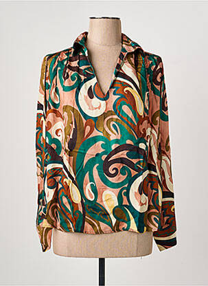 Blouse tissage popeline manches longues vert ARTIGLI femme