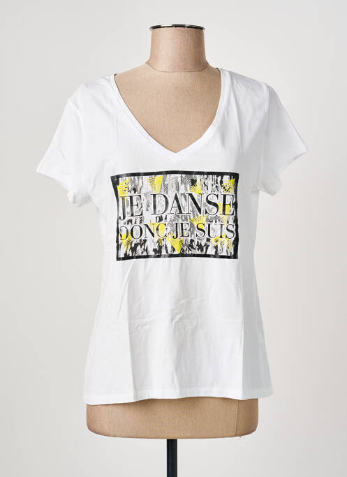 T-shirt col v manches courtes blanc ONE STEP femme