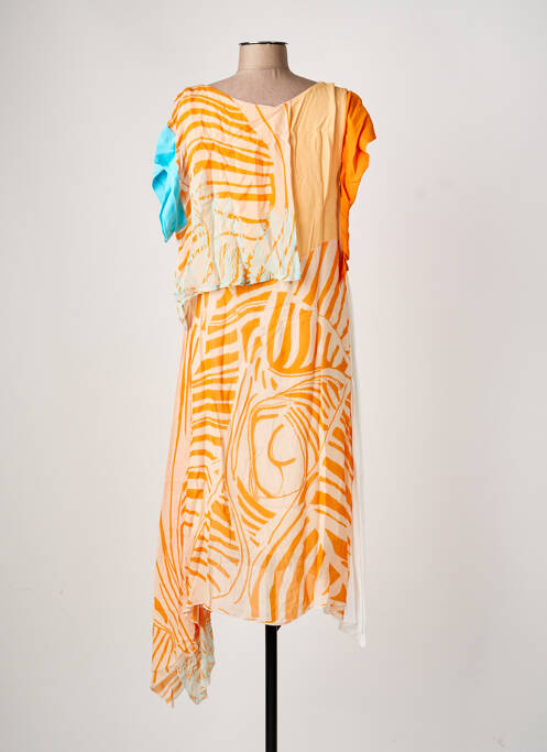 Robe mi-longue coupe fluide manches courtes orange ELISA CAVALETTI femme