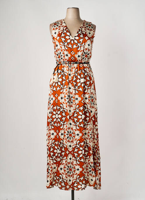 Robe longue imprimé fantaisie sans manche marron ARTIGLI femme