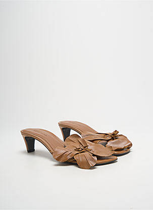 Mules/sabots tissage satiné talon de 4 à 6cm marron MANGO femme