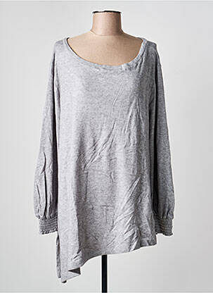 Pull tunique tissage chiné manches longues gris SEMIOLOGY femme