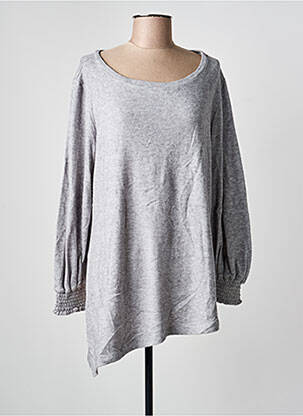 Pull tunique tissage chiné manches longues gris SEMIOLOGY femme