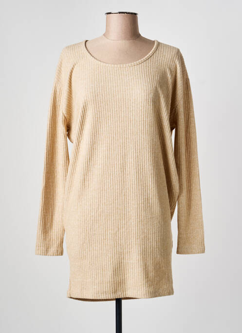 Robe pull tissage chiné manches longues beige YESTA femme