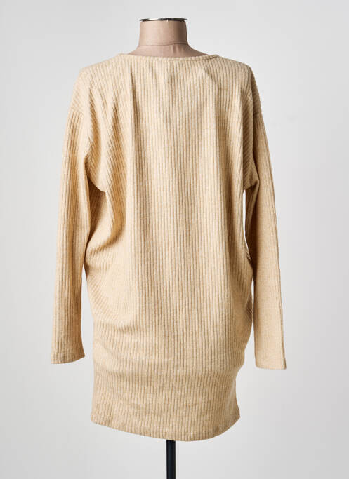 Robe pull tissage chiné manches longues beige YESTA femme
