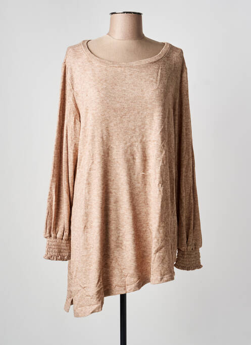 Pull tunique tissage chiné manches longues beige SEMIOLOGY femme