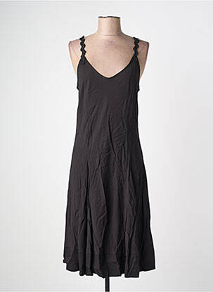 Robe mi-longue col v fines bretelles noir SEMIOLOGY femme