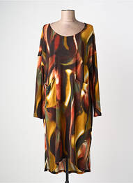 Robe mi-longue imprimé fantaisie manches longues orange 100 % FEMININ PARIS femme