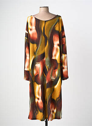 Robe mi-longue imprimé fantaisie manches longues orange 100 % FEMININ PARIS femme