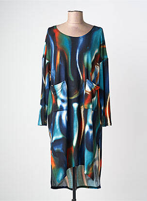 Robe mi-longue imprimé fantaisie manches longues bleu 100 % FEMININ PARIS femme