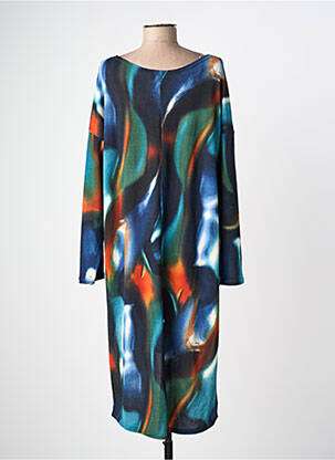 Robe mi-longue imprimé fantaisie manches longues bleu 100 % FEMININ PARIS femme