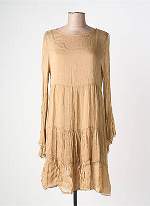 Robe mi-longue coupe fluide manches longues beige INFINITY femme
