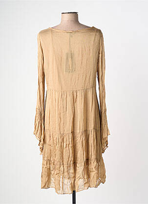 Robe mi-longue coupe fluide manches longues beige INFINITY femme