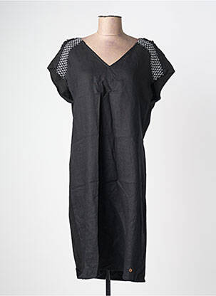 Robe mi-longue tissage crêpe manches courtes noir YEST femme