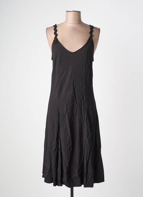 Robe mi-longue col v fines bretelles noir SEMIOLOGY femme