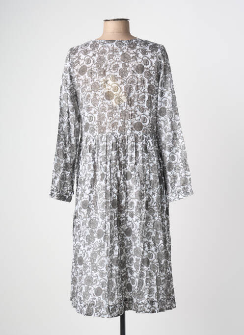 Robe mi-longue imprimé fleurs manches longues gris CHICOSOLEIL femme