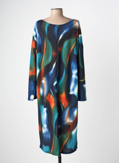 Robe mi-longue imprimé fantaisie manches longues bleu 100 % FEMININ PARIS femme