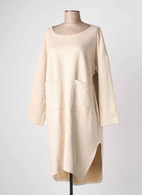 Robe pull coupe droite manches longues beige ONE O ONE femme
