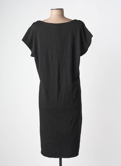 Robe mi-longue tissage crêpe manches courtes noir YEST femme