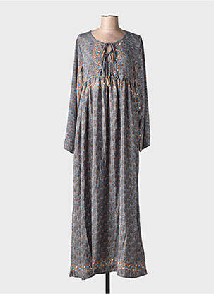 Robe longue imprimé fantaisie manches longues gris GOLD & SILVER femme