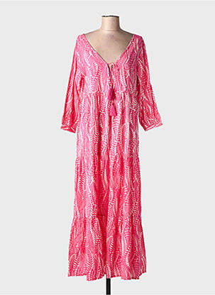 Robe longue imprimé fantaisie manches longues rose CHICOSOLEIL femme