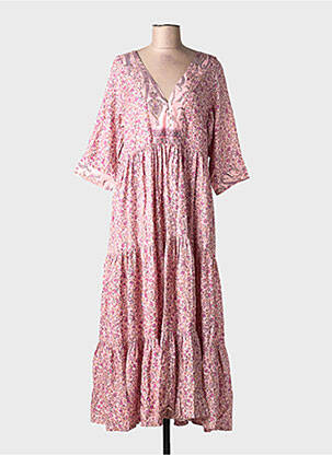 Robe longue imprimé fantaisie manches 3/4 rose COEUR DE NOMADE femme