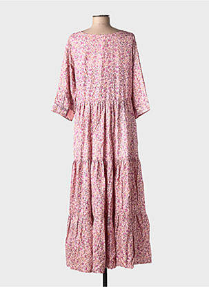 Robe longue imprimé fantaisie manches 3/4 rose COEUR DE NOMADE femme
