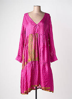 Robe mi-longue coupe évasée manches longues violet COEUR DE NOMADE femme