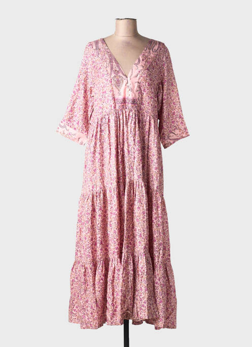 Robe longue imprimé fantaisie manches 3/4 rose COEUR DE NOMADE femme