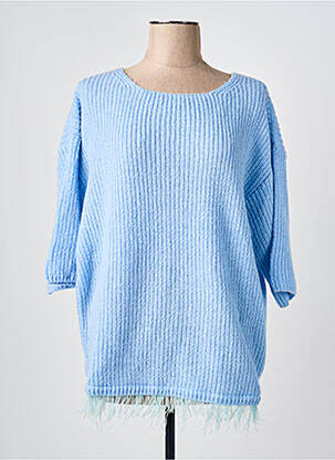 Pull tunique stretch manches 3/4 bleu MAT. femme