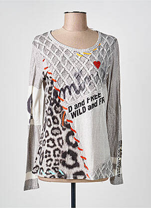 Top imprimé fantaisie manches longues gris MALVIN femme