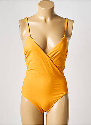 Maillot de bain 1 pièce effet matière satinée haut triangles orange IODUS femme