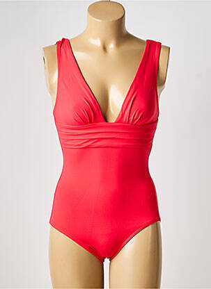 Maillot de bain 1 pièce effet matière satinée haut triangles rouge IODUS femme