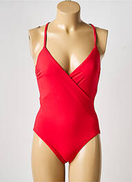 Maillot de bain 1 pièce effet matière satinée haut triangles rouge IODUS femme