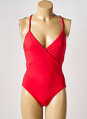 Maillot de bain 1 pièce effet matière satinée haut triangles rouge IODUS femme