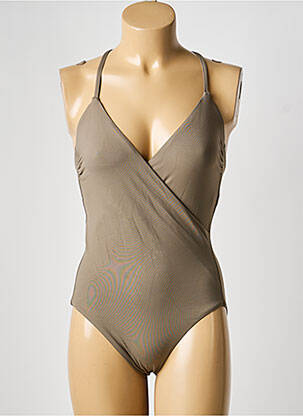 Maillot de bain 1 pièce effet matière satinée haut triangles vert IODUS femme