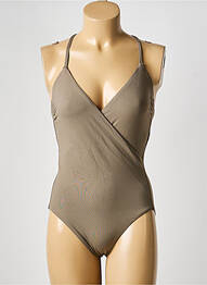 Maillot de bain 1 pièce effet matière satinée haut triangles vert IODUS femme