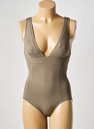 Maillot de bain 1 pièce effet matière satinée haut triangles vert IODUS femme
