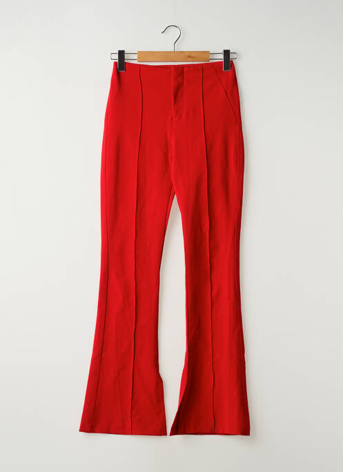 Pantalon flare fermeture zippée sous rabat avec crochet taille haute rouge BERSHKA femme