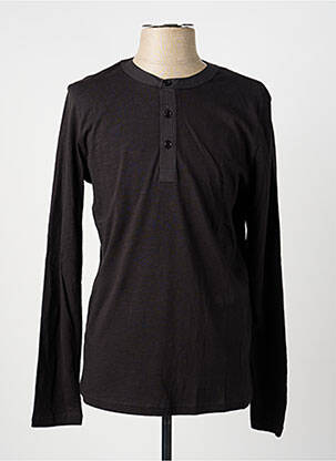 T-shirt col tunisien manches longues noir FREEMAN T.PORTER homme