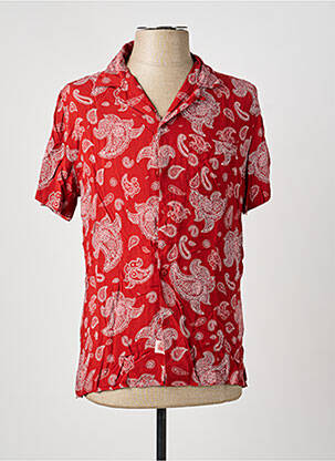 Chemise manches courtes col tailleur rouge SCHOTT homme