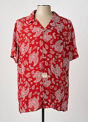 Chemise manches courtes col tailleur rouge SCHOTT homme