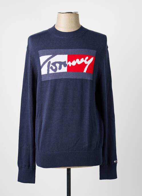Pull maille souple et aérée manches longues bleu TOMMY HILFIGER homme