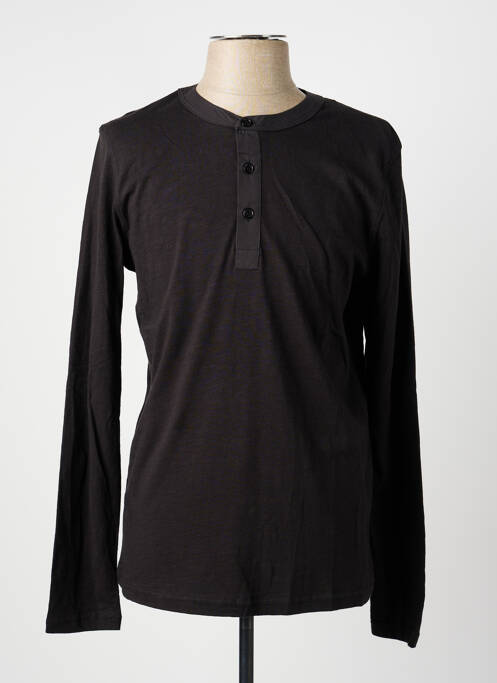 T-shirt col tunisien manches longues noir FREEMAN T.PORTER homme