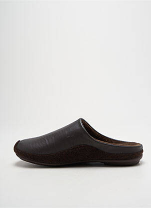 Chaussons/pantoufles tissage satiné bout rond marron LA VAGUE homme