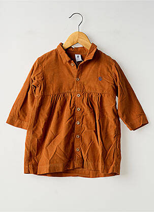Robe mi-longue coupe évasée manches longues marron PETIT BATEAU fille