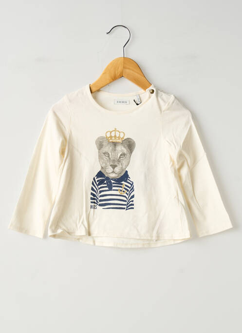 T-shirt coupe droite manches longues beige IKKS fille