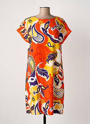 Robe mi-longue imprimé fantaisie manches courtes orange ÉTYMOLOGIE femme