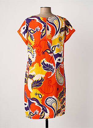 Robe mi-longue imprimé fantaisie manches courtes orange ÉTYMOLOGIE femme